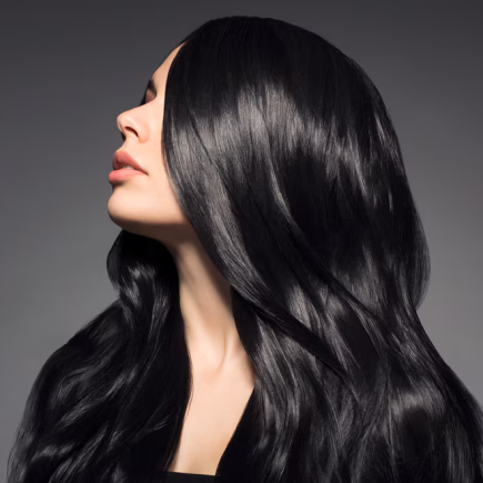 Wanita dengan rambut sehat dan berkilau